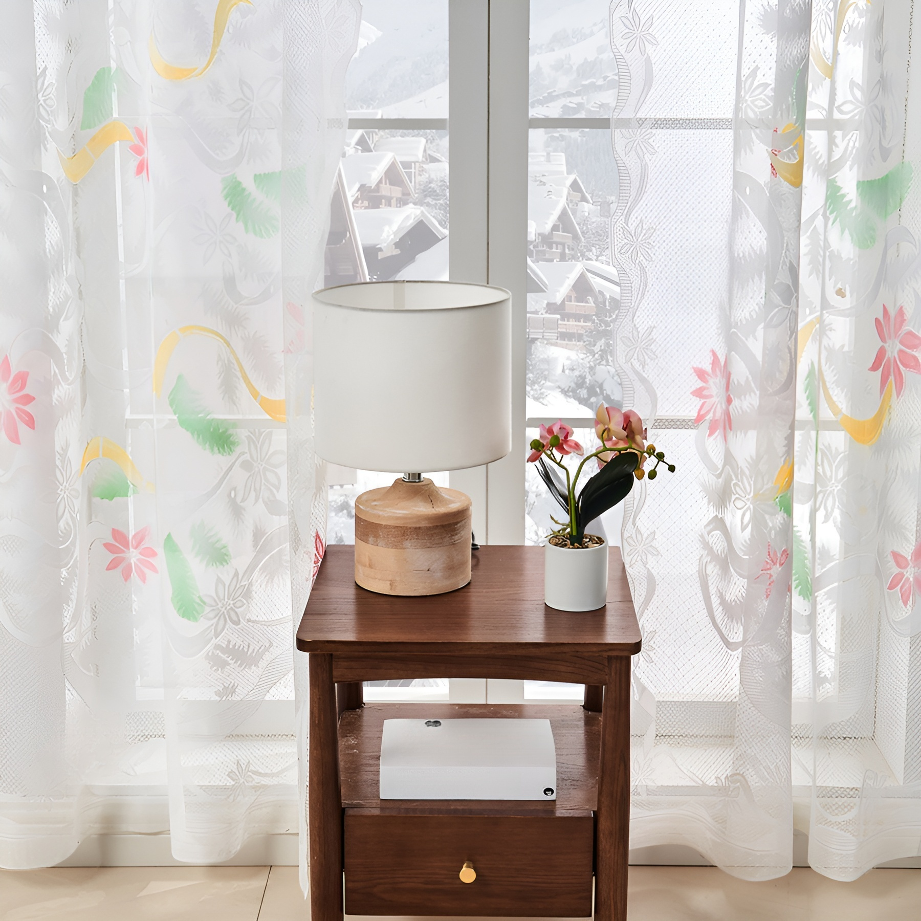 Cortina de árbol de Navidad colorido 