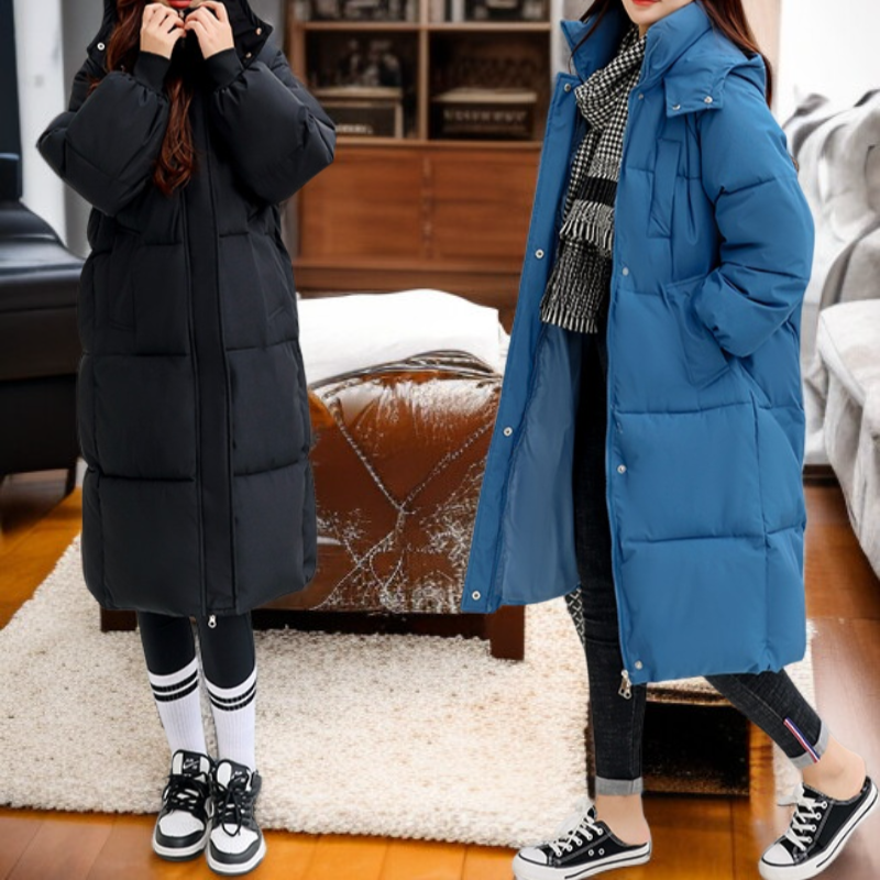 レディースハーフ丈フード付きダウンコート