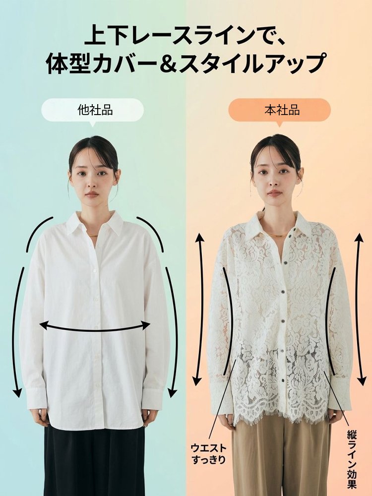  レディース透かし編み花柄レースブラウス