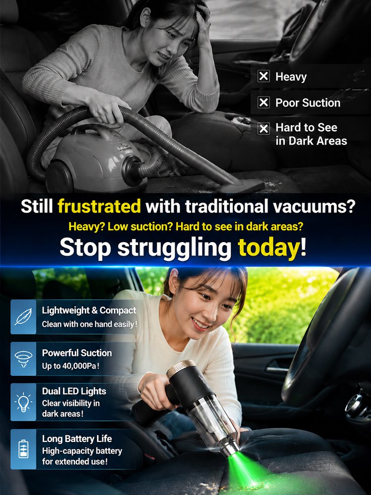 Multifunctional high-power car vacuum cleaner and air inflator