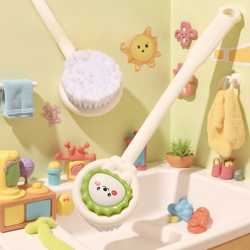 Kinder-Badebürste, Rückenwisch-Artefakt, Baby-Badetuch-Bürste, Rücken-Badebürste, langer Griff, Bade