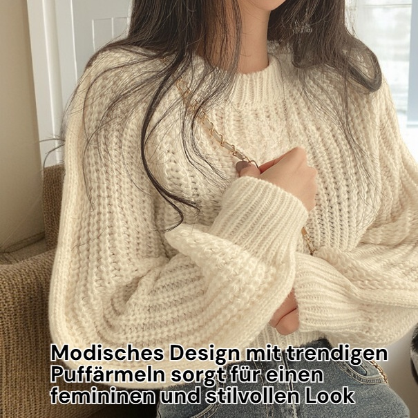 Lockerer Damen Pullover mit Puffärmeln, modischer Strickoberteil