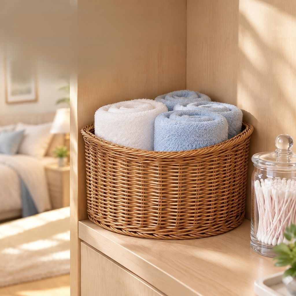 Corner Storage Basket for Shelves and Cabinets