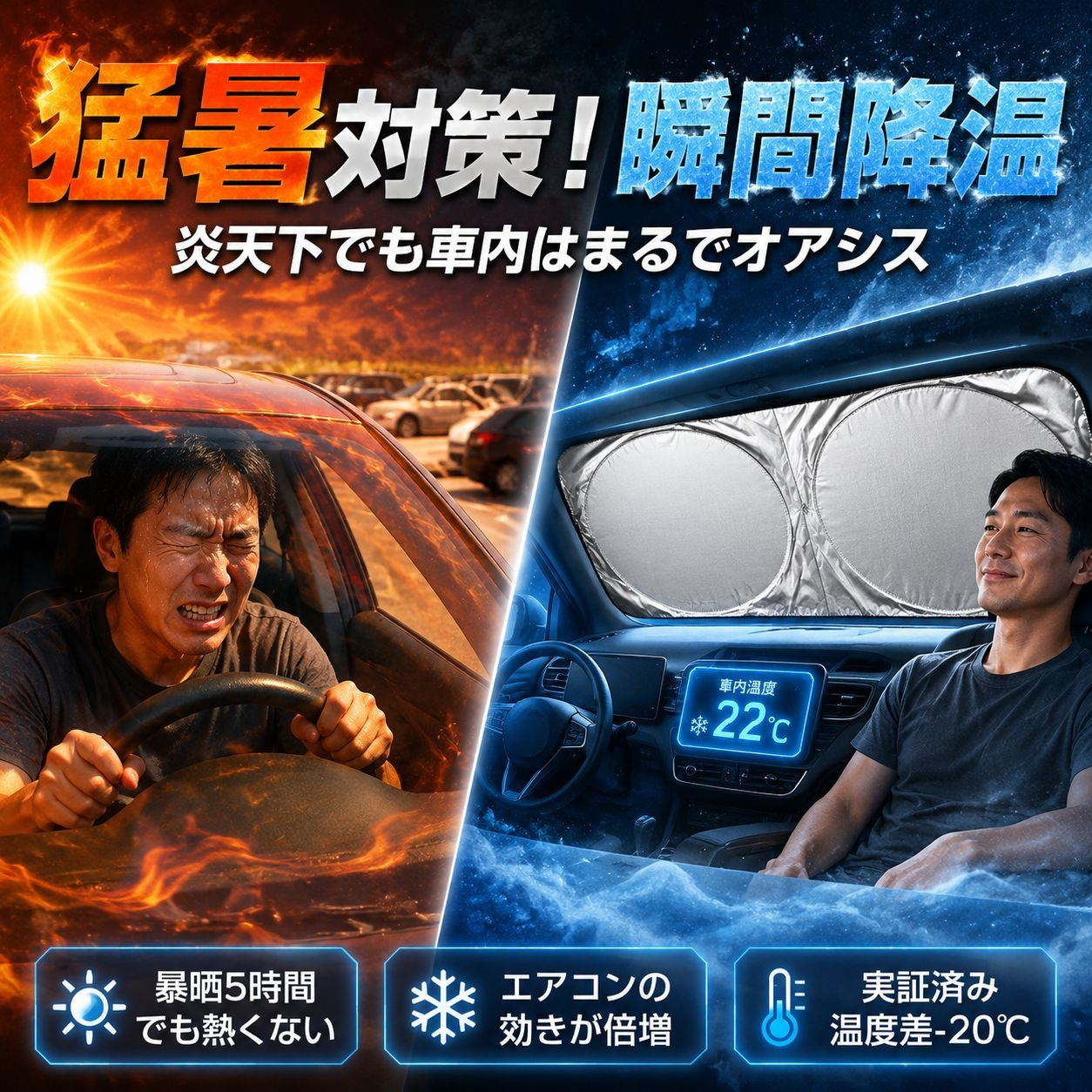 車内用サンシェード 折りたたみ式日除けボード