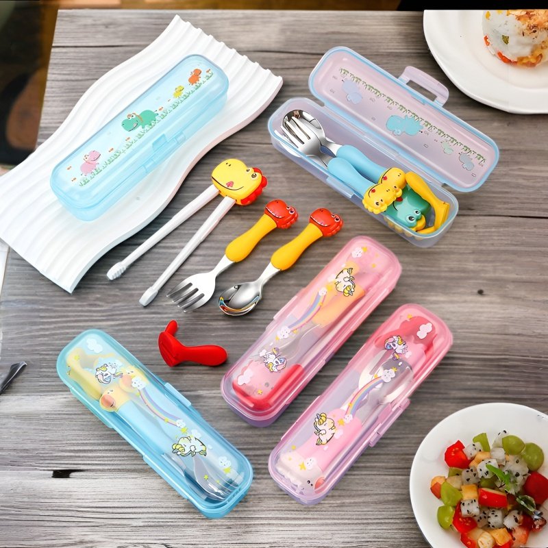 母親、赤ちゃん、子供用食器セット、フードスプーン、漫画恐竜トレーニング、学習虎口箸、フォークとスプーン、便利なセット