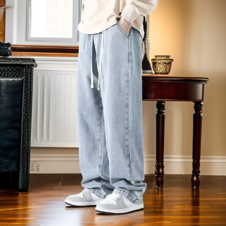 メンズアメリカンウォッシュジーンズ、ルーズストレート、トレンドブランドワイドパンツ、アメリカンハイストリート万能カジュアルロングパンツ