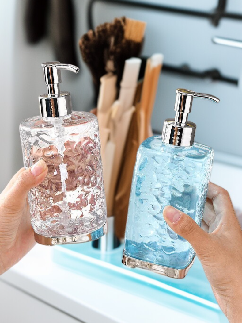 Reusable plastic dispenser bottles for bathroom organization