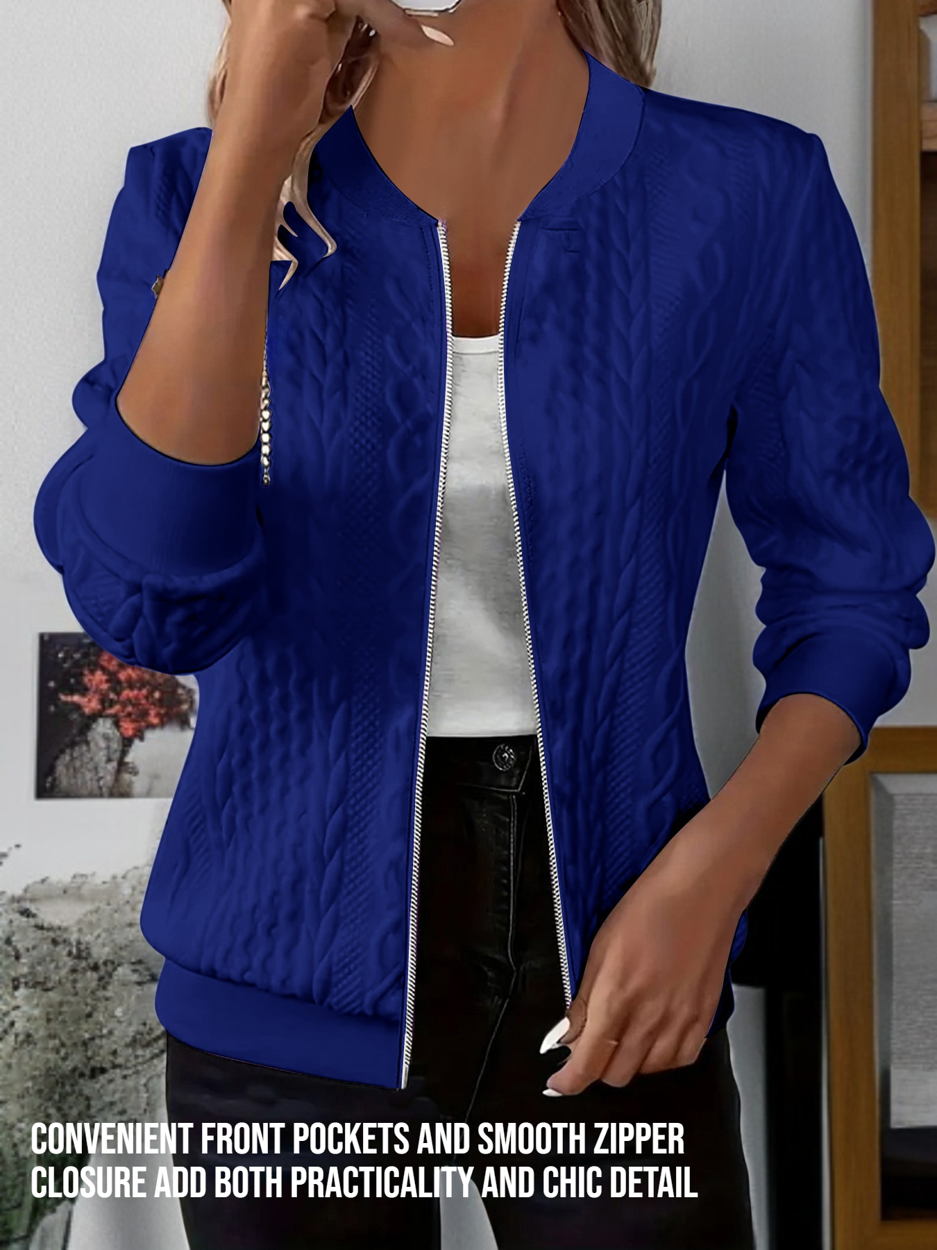 Front view of women's autumn and winter solid color jacket