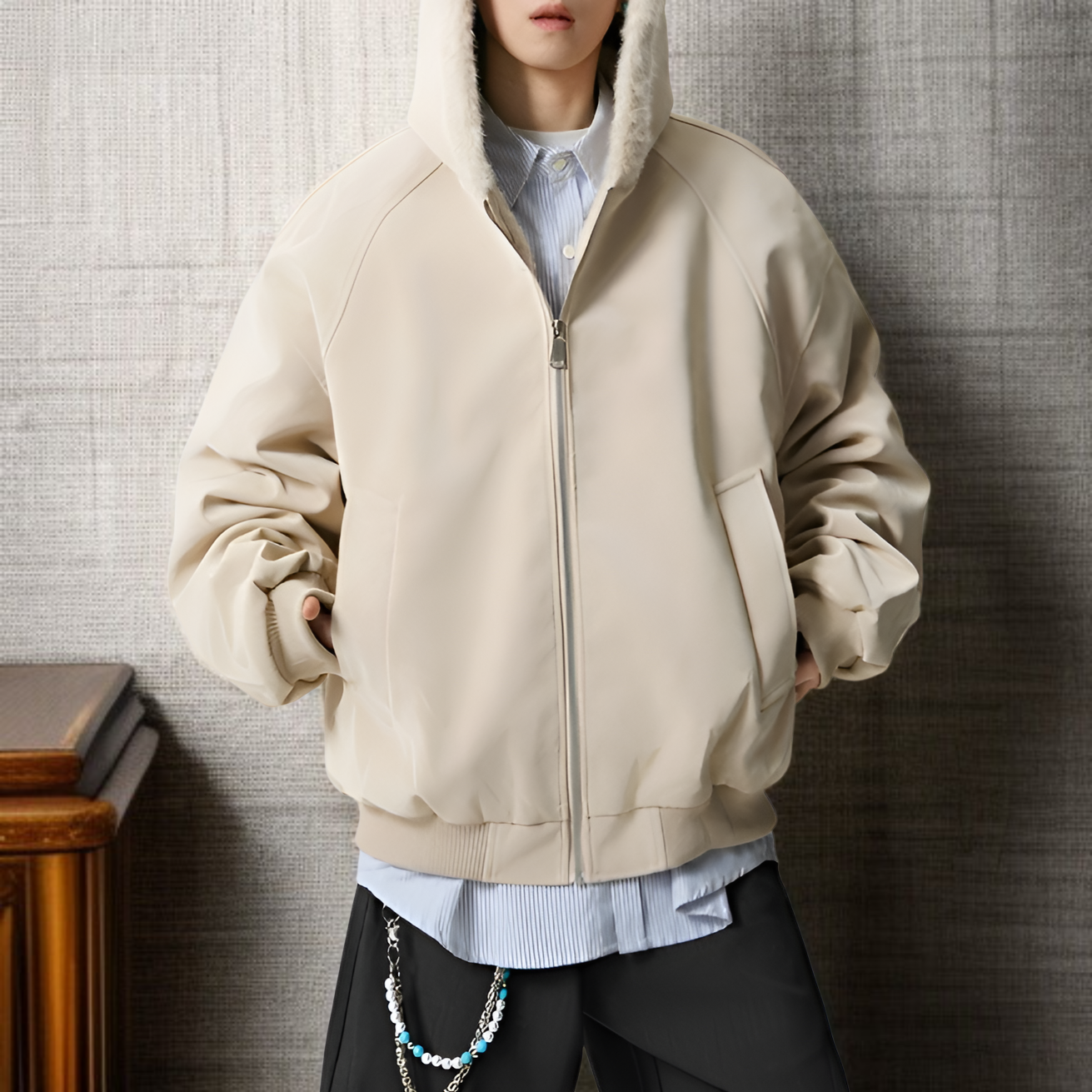 高級感あふれる防風防寒メンズコート 厚手PUレザー