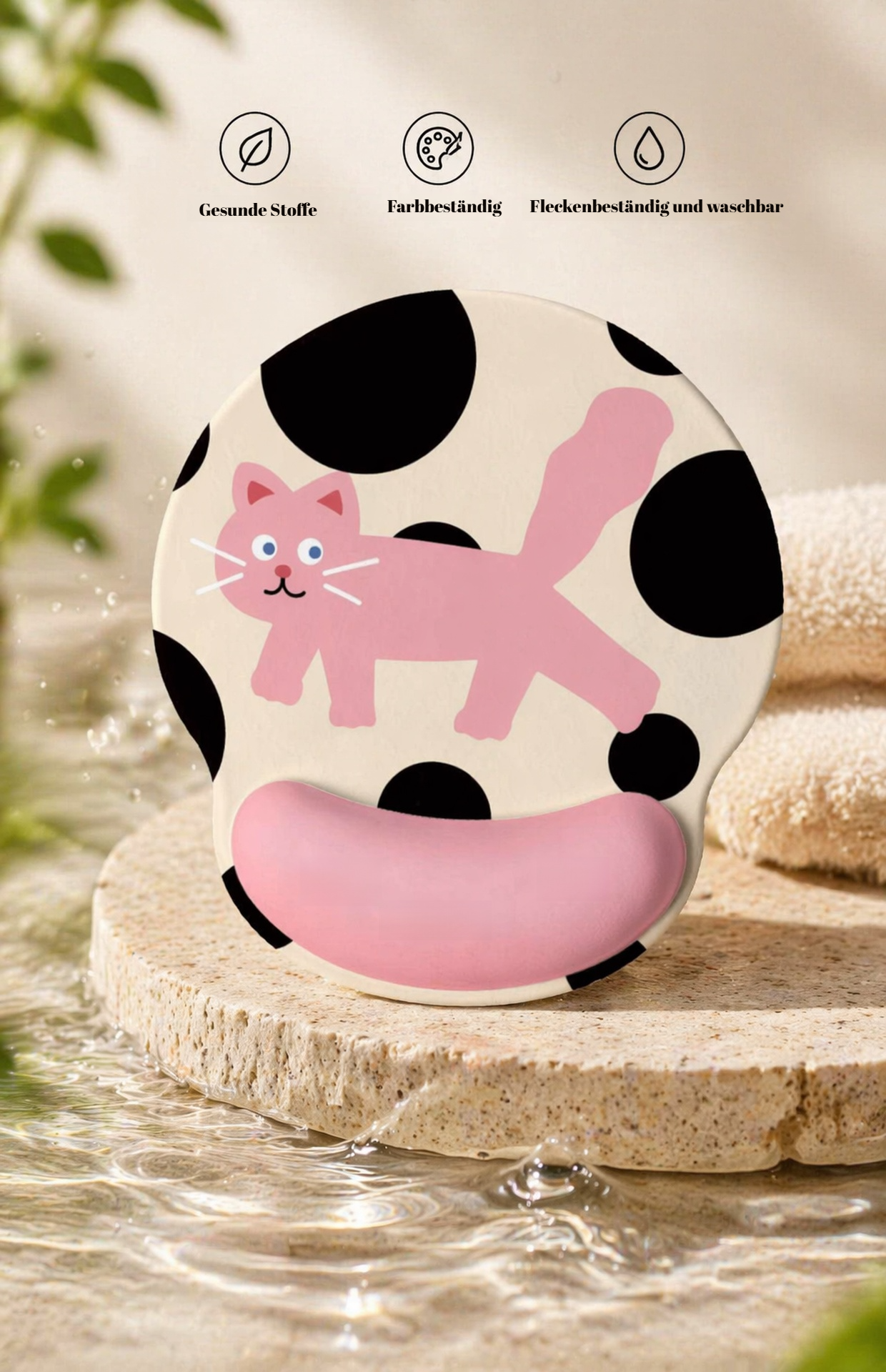 Detailansicht der rosa Katzen-Handgelenkauflage