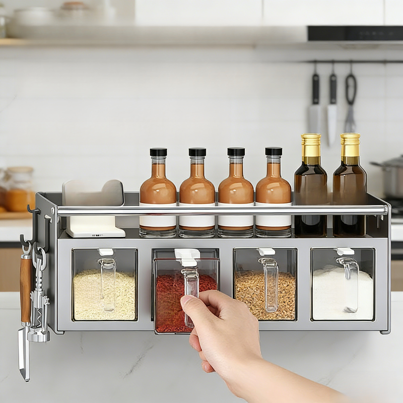 廚房壁掛式調味瓶罐收納套裝（鹽味胡椒專用）