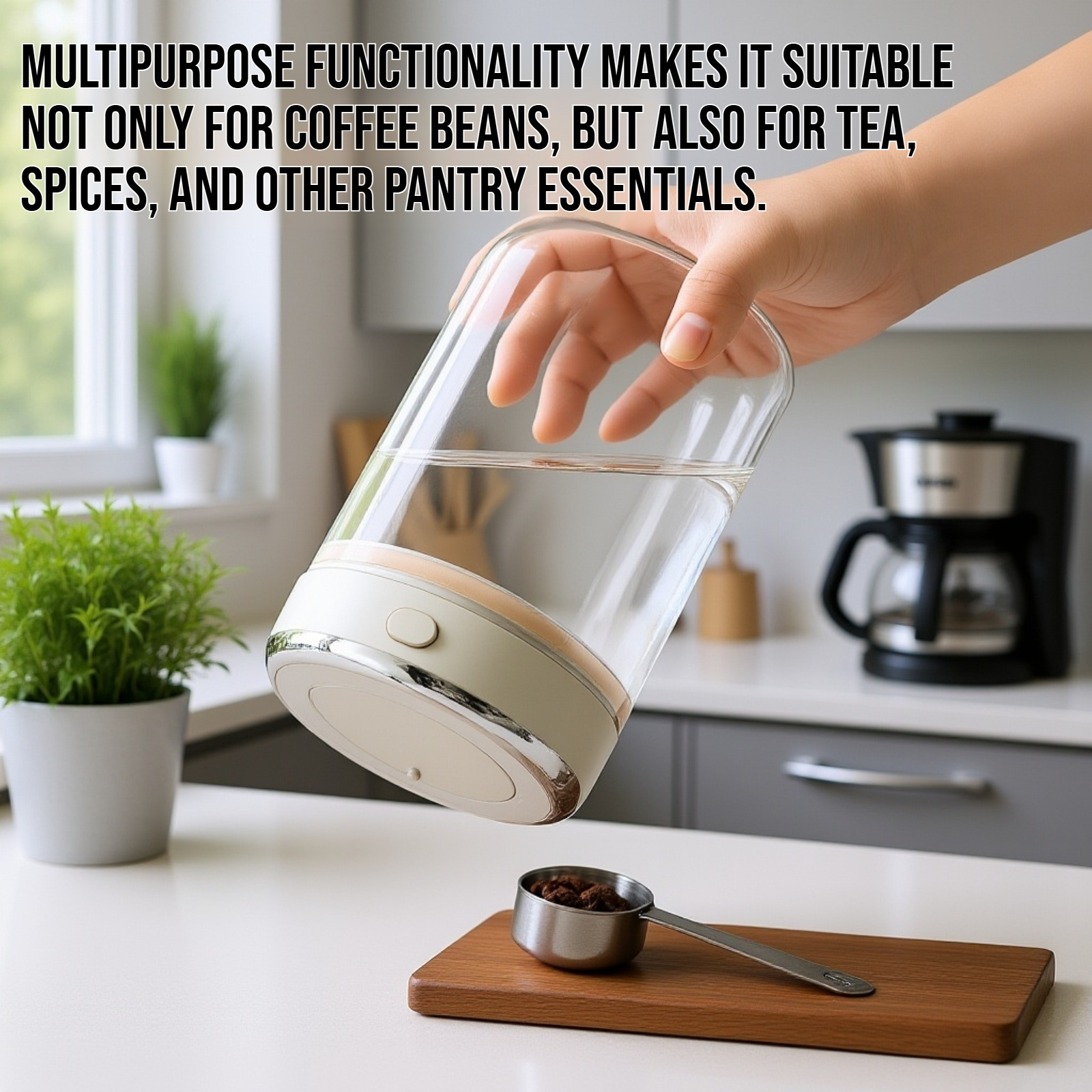 Airtight glass container with coffee beans inside