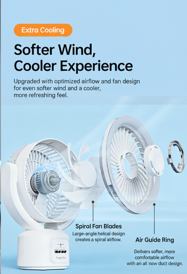 Portable ultra-quiet fan with USB charging