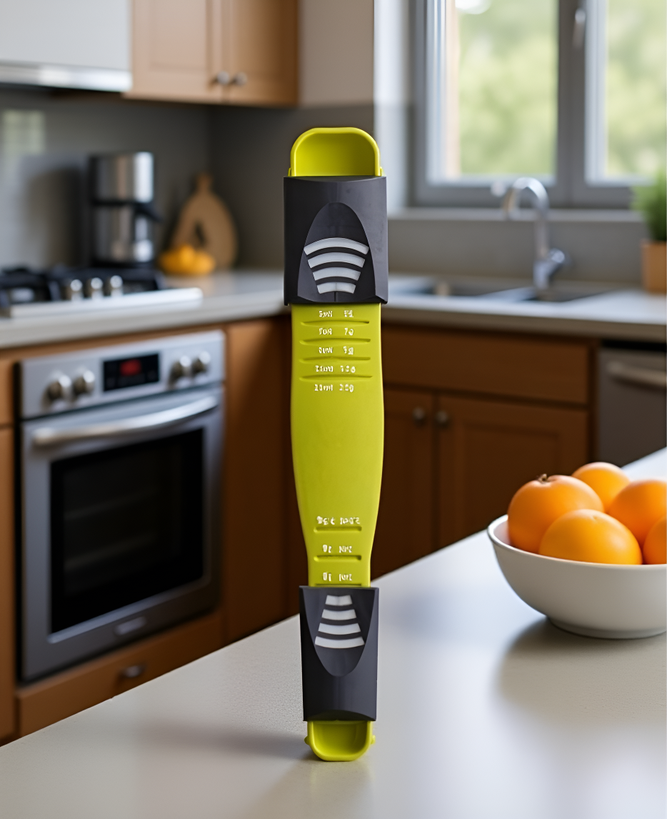 Cuchara medidora ajustable mostrando diferentes medidas