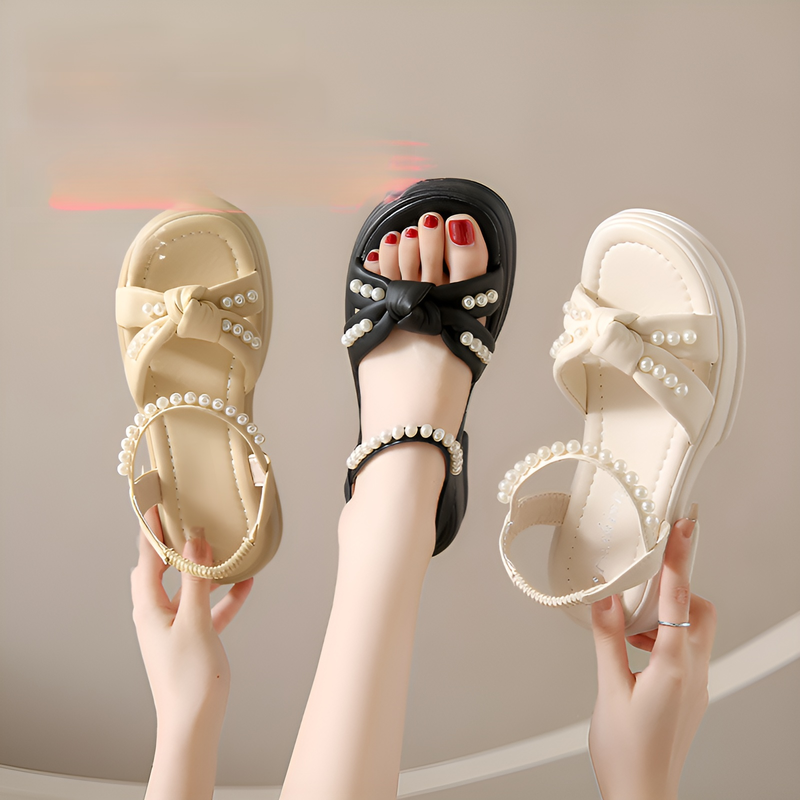 2025年夏の新作サンダル、妖精風厚底サンダル、レディースファッションパールレディースシューズ、小さめの香り風厚底サンダル、レディースサンダル