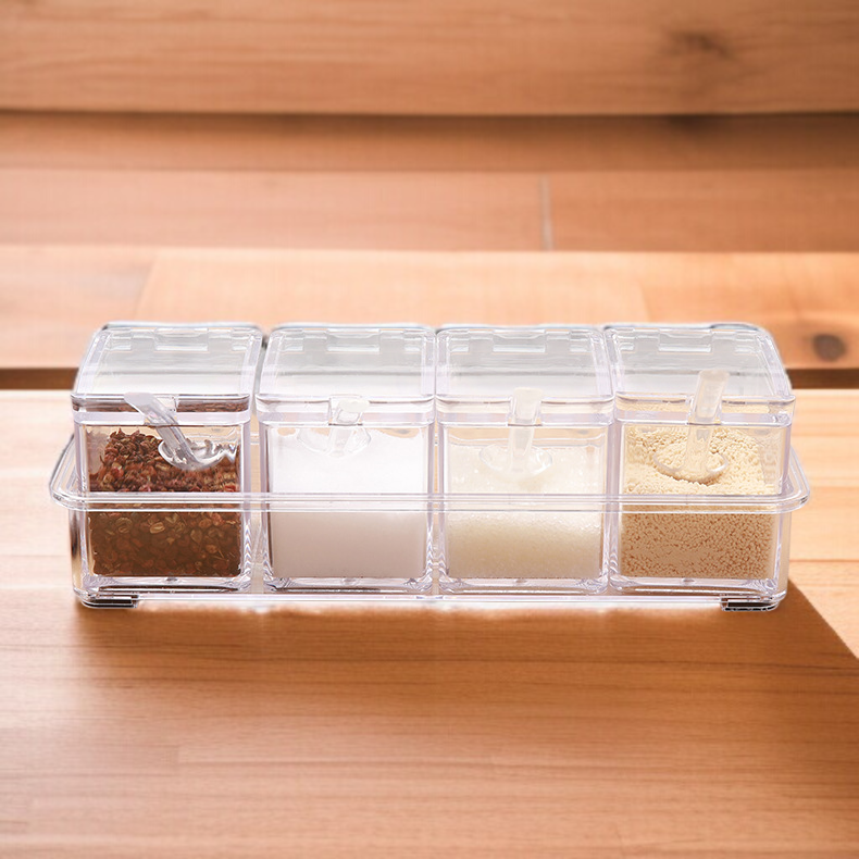 분리형 양념병 세트 주방용품 4종세트 투명 뚜껑 양념통 스푼 양념통