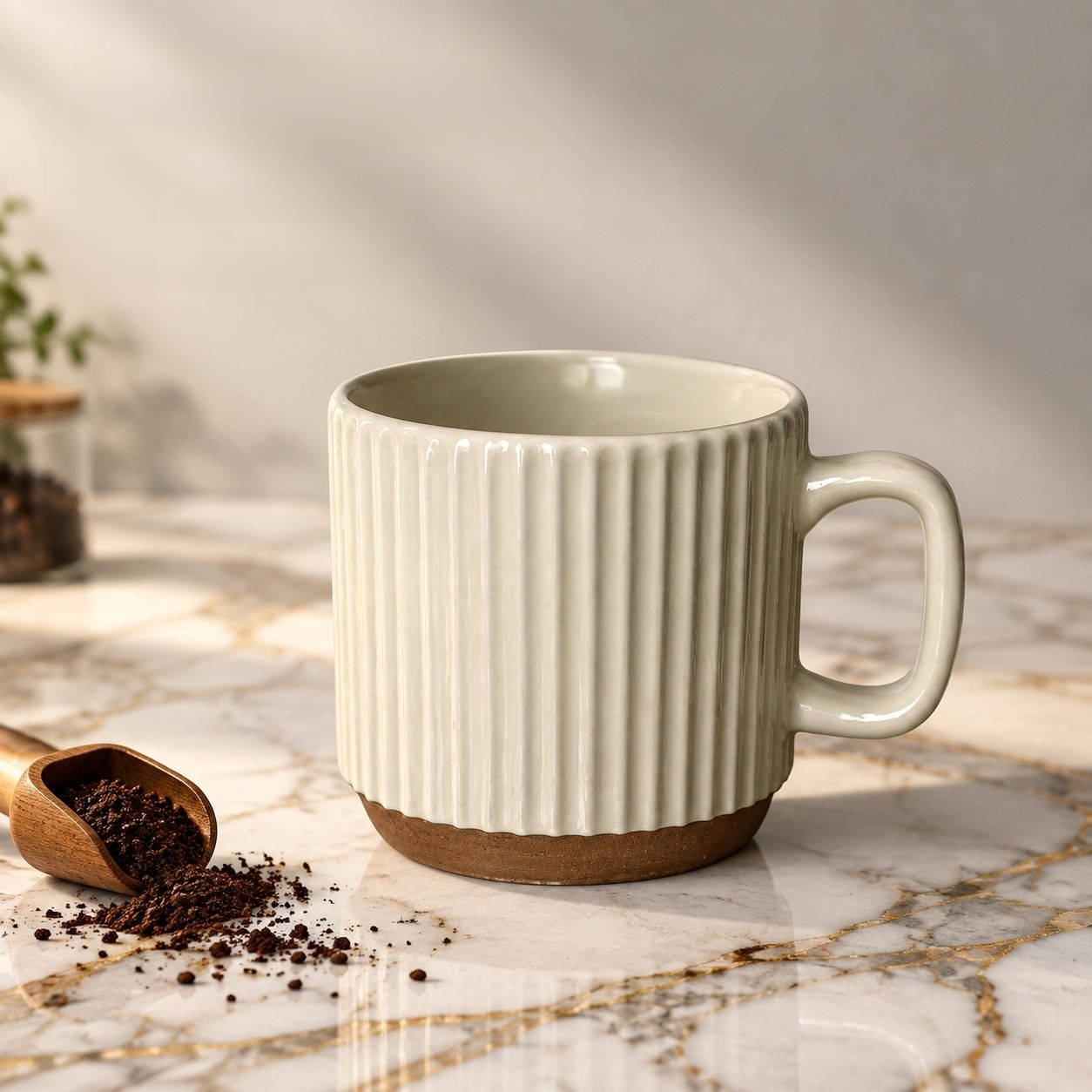 Retro Beige Vertical Stripe Stacking Mug