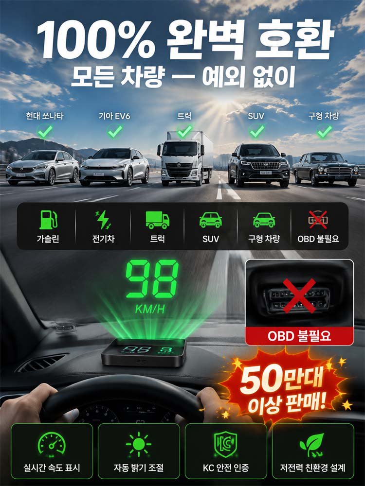 차량용 HUD 헤드업 디스플레이, 전차종 완벽 호환, 15일 무료체험!