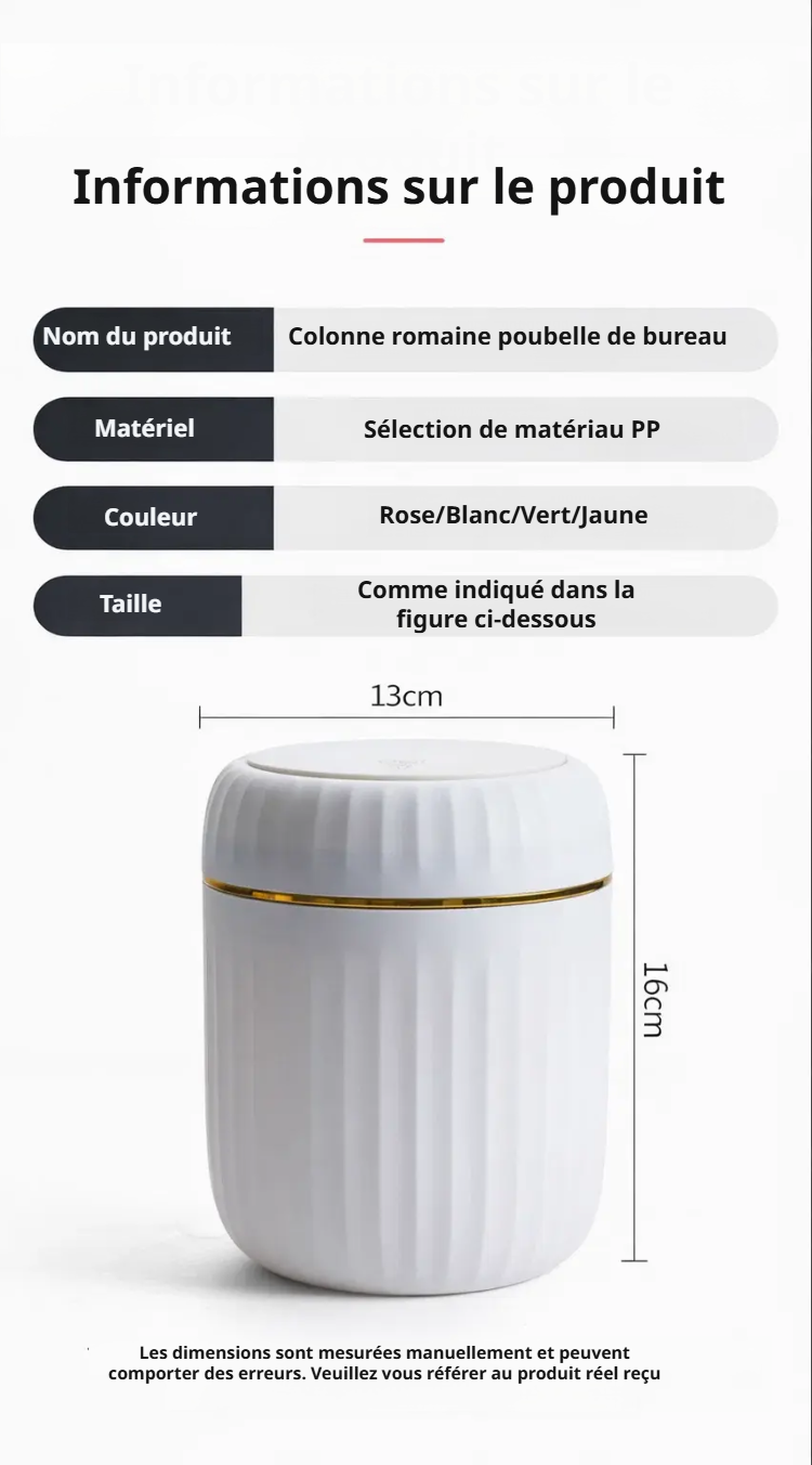 Poubelle de bureau compacte en plastique durable