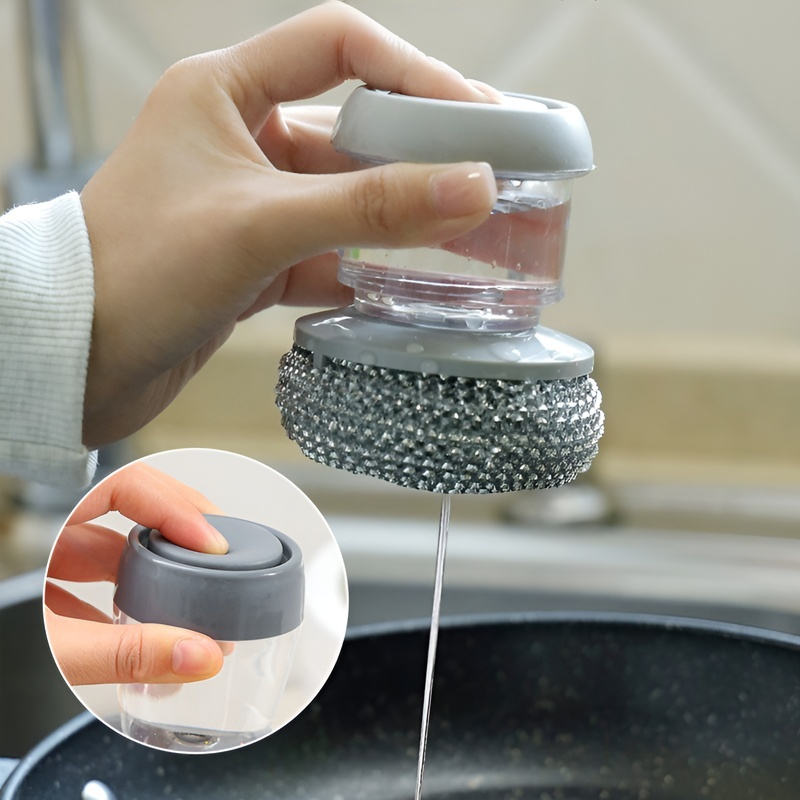 주방 가정용 청소 브러시 짧은 손잡이 자동 수액 설거지 브러시 스펀지 브러시 와이어 볼