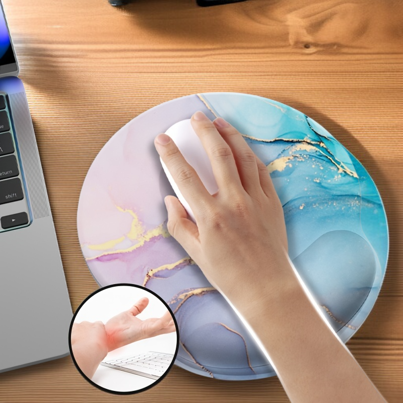 핑크&블루 대리석 스타일 손목 보호 원형 마우스패드