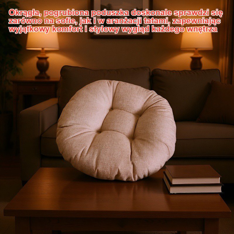Jednokolorowa poduszka na sofę, okrągła, pogrubiona, do salonu i tatami