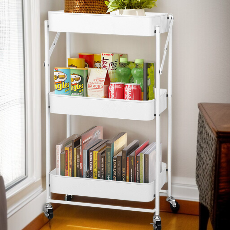 가정용 접이식 수납 카트 다층 수납 바닥 수납 선반 설치 무료 이동식 주방 수납 선반