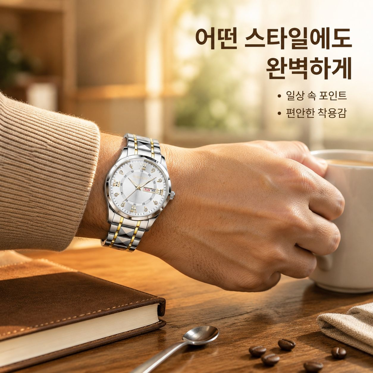 남성용 프리미엄 방수/야광 쿼츠 시계 (듀얼 캘린더 기능 포함)