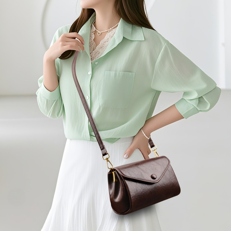 多層隔層柔軟皮革風琴斜挎包