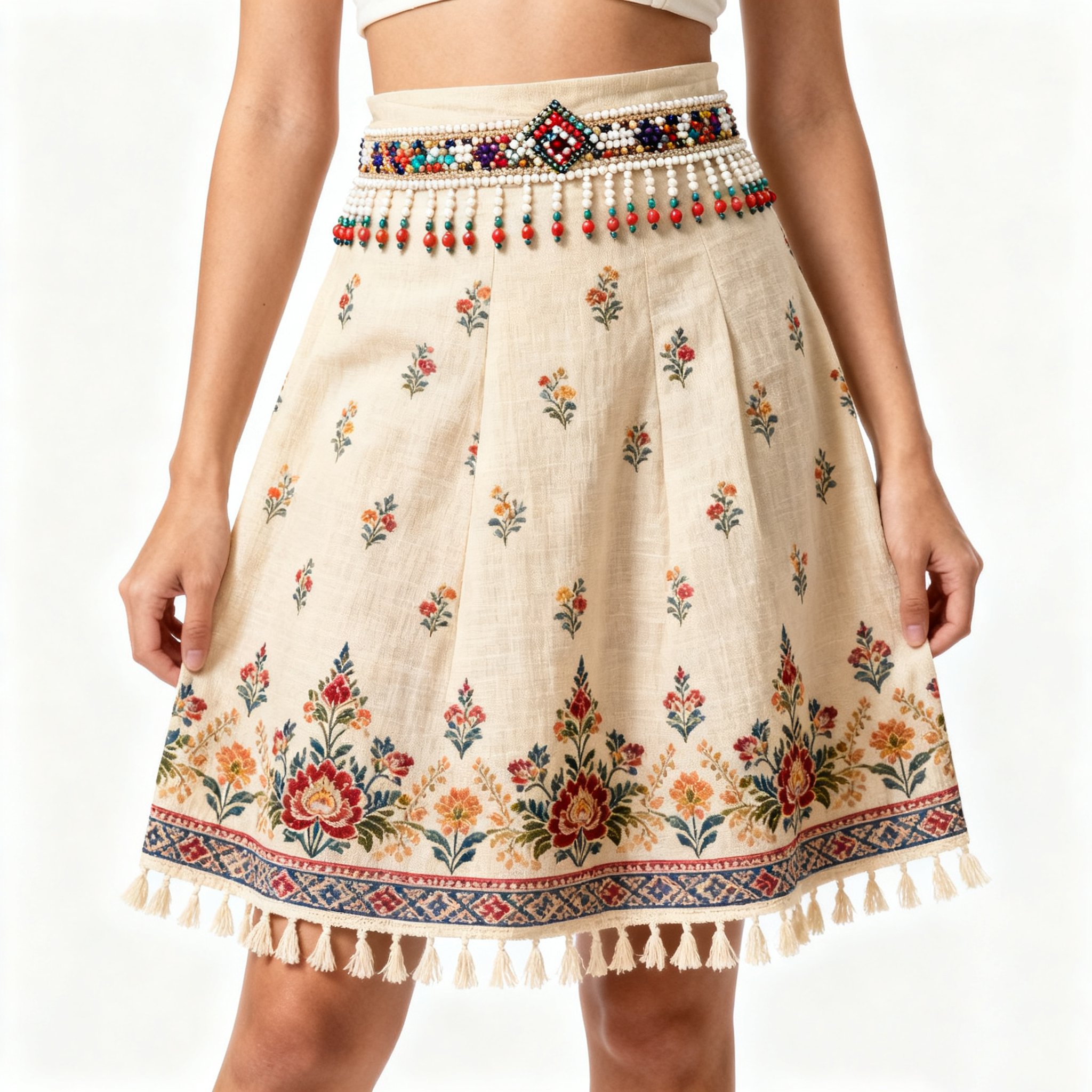 กระโปรงทรงตรงชายพู่เรียบหรู