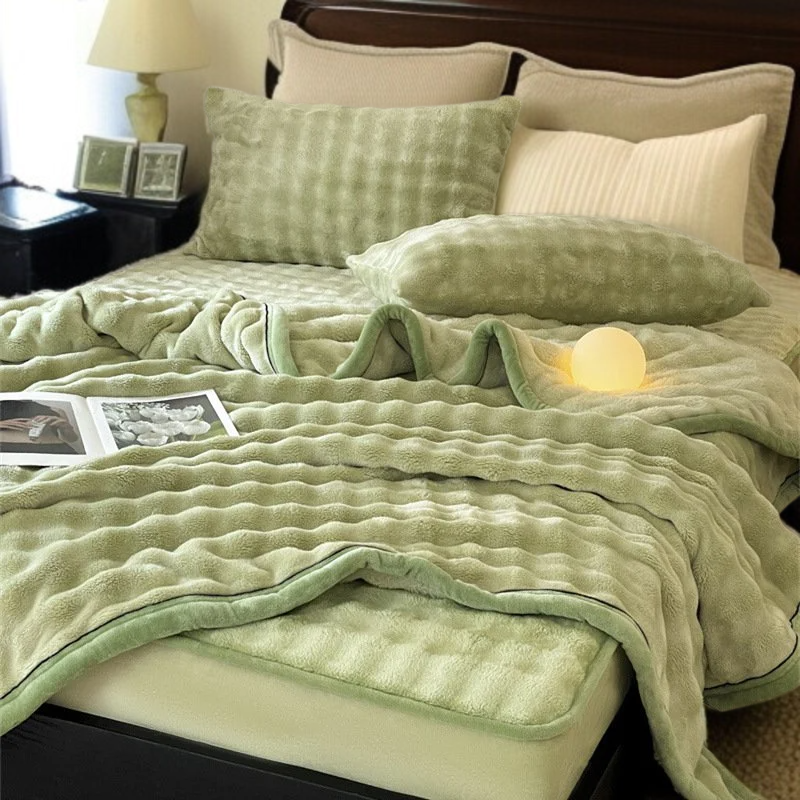 Juego de cama de terciopelo de burbujas con sábana lisa y colchón grueso de felpa