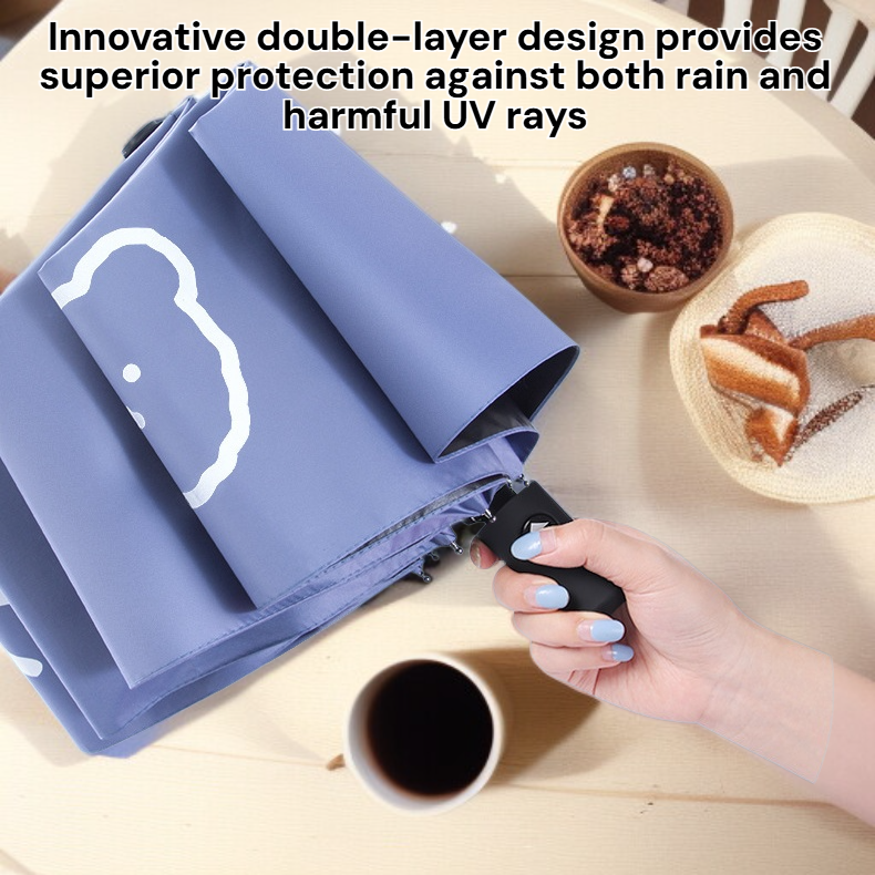  Double-layer Foldable Waterproof Umbrella, Three-section Black Sunshade