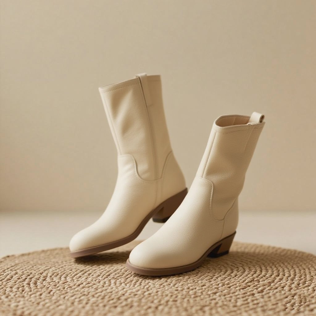 연베이지 색상의 스타일리시 앵클부츠 전면 이미지