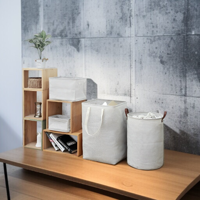 스트라이프 라지 세탁 바구니 접이식 수납 가방 옷 수납 바구니 더러운 옷 바구니 패브릭 세탁 바구니