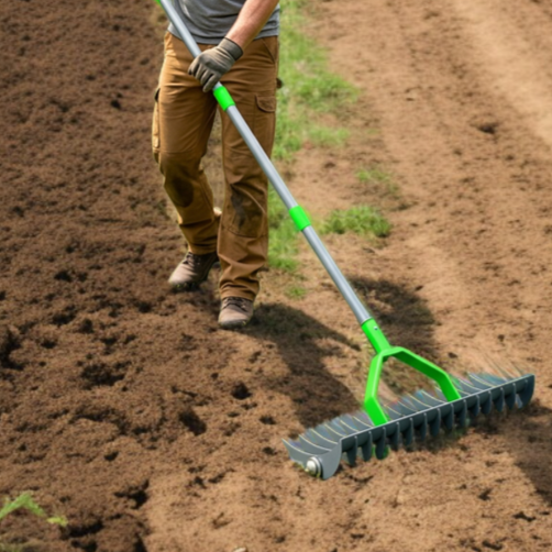 Soil Loosening Manganese Steel Rake in garden use