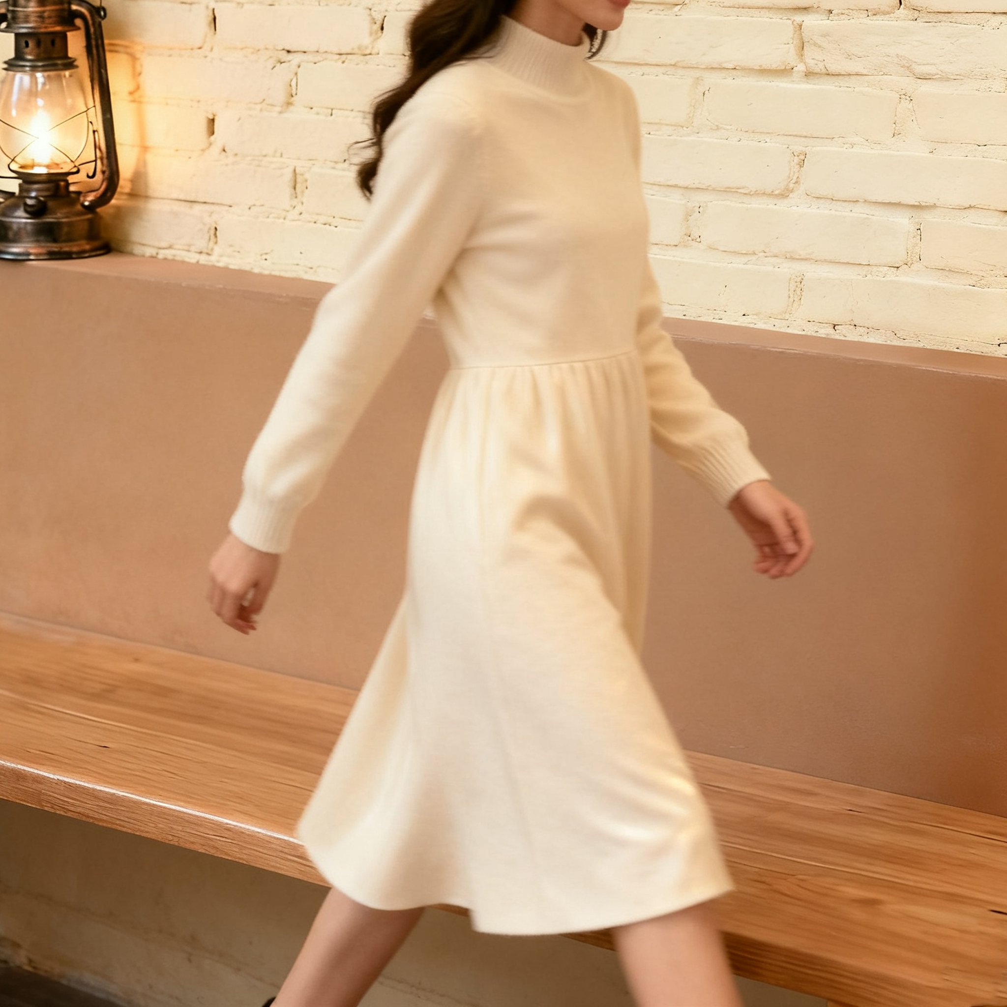 여성 우아한 하이넥 니트 원피스