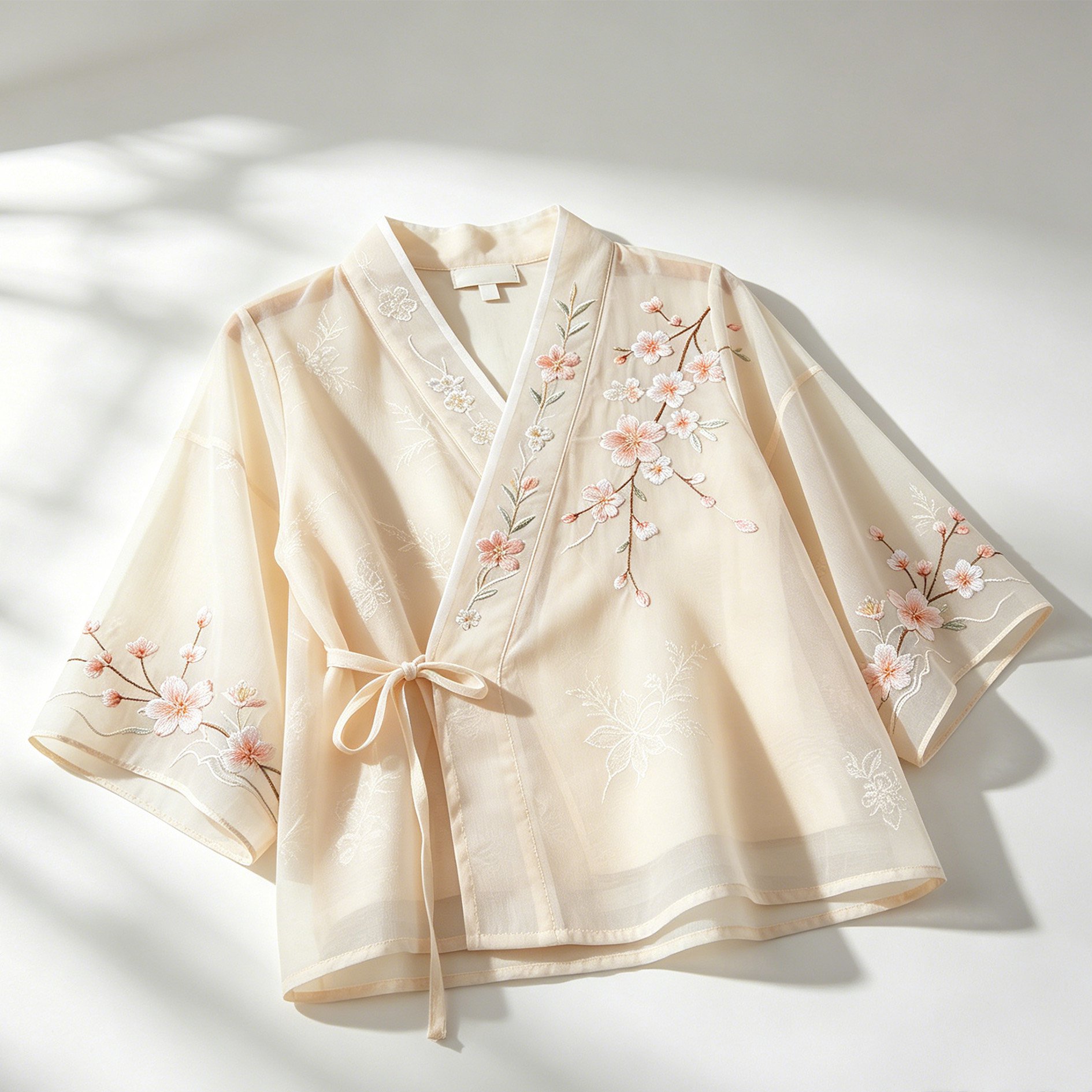 桜の刺繍入りモダンチャイニーズスタイルのクロスカラーカーディガン