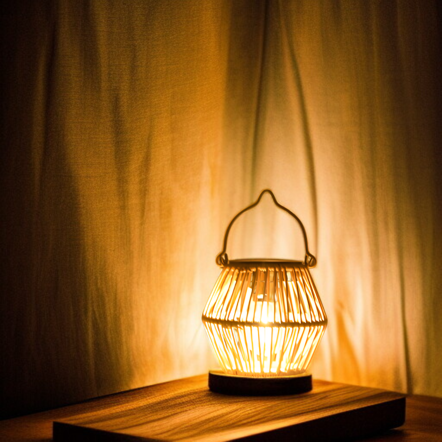 竹編みソーラーガーデンランタン 持ち手付き防水庭園ランプ