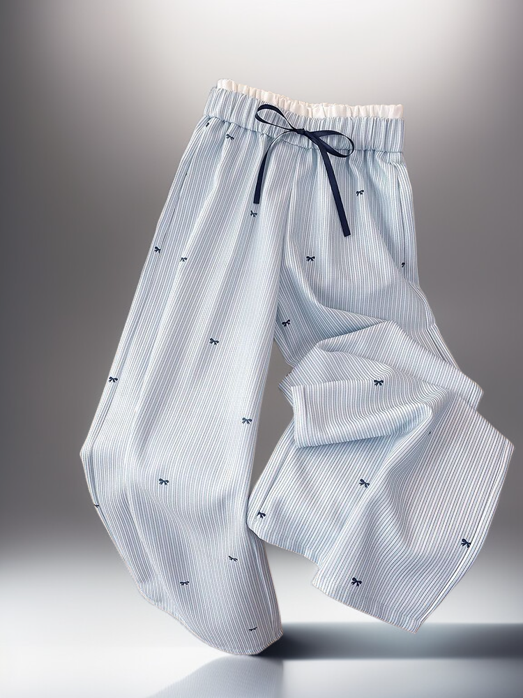 여성용 리본 프린트 바지 측면 모습