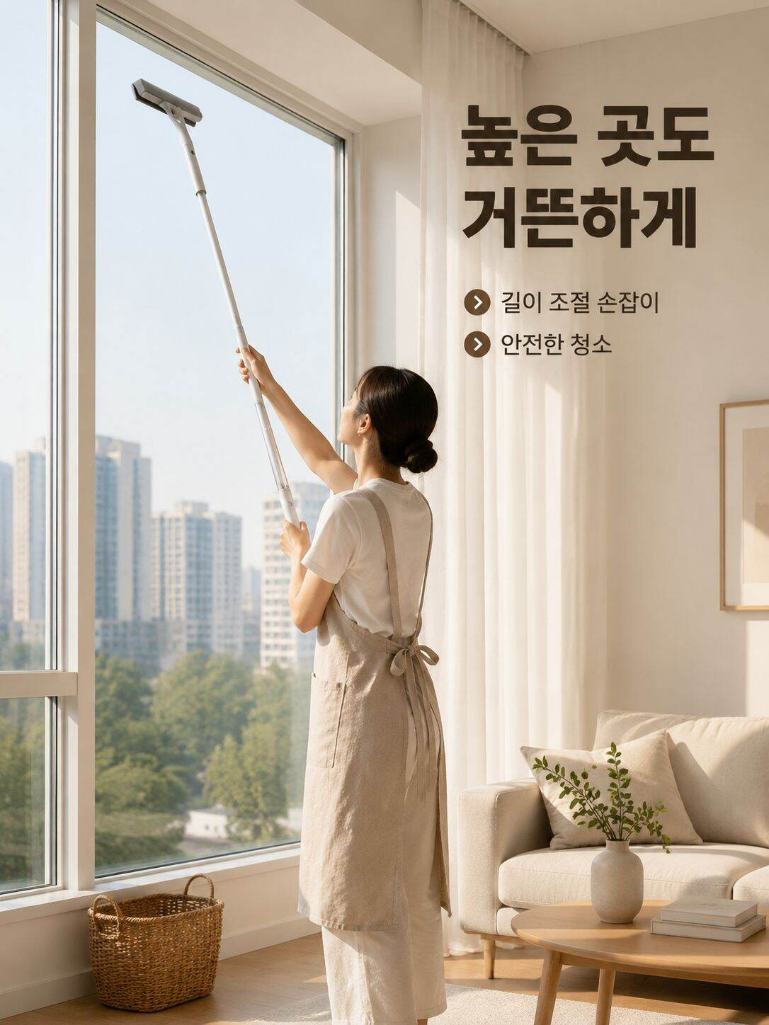 양면 창문 청소기 스프레이 물통 일체형 연장 유리 스퀴지