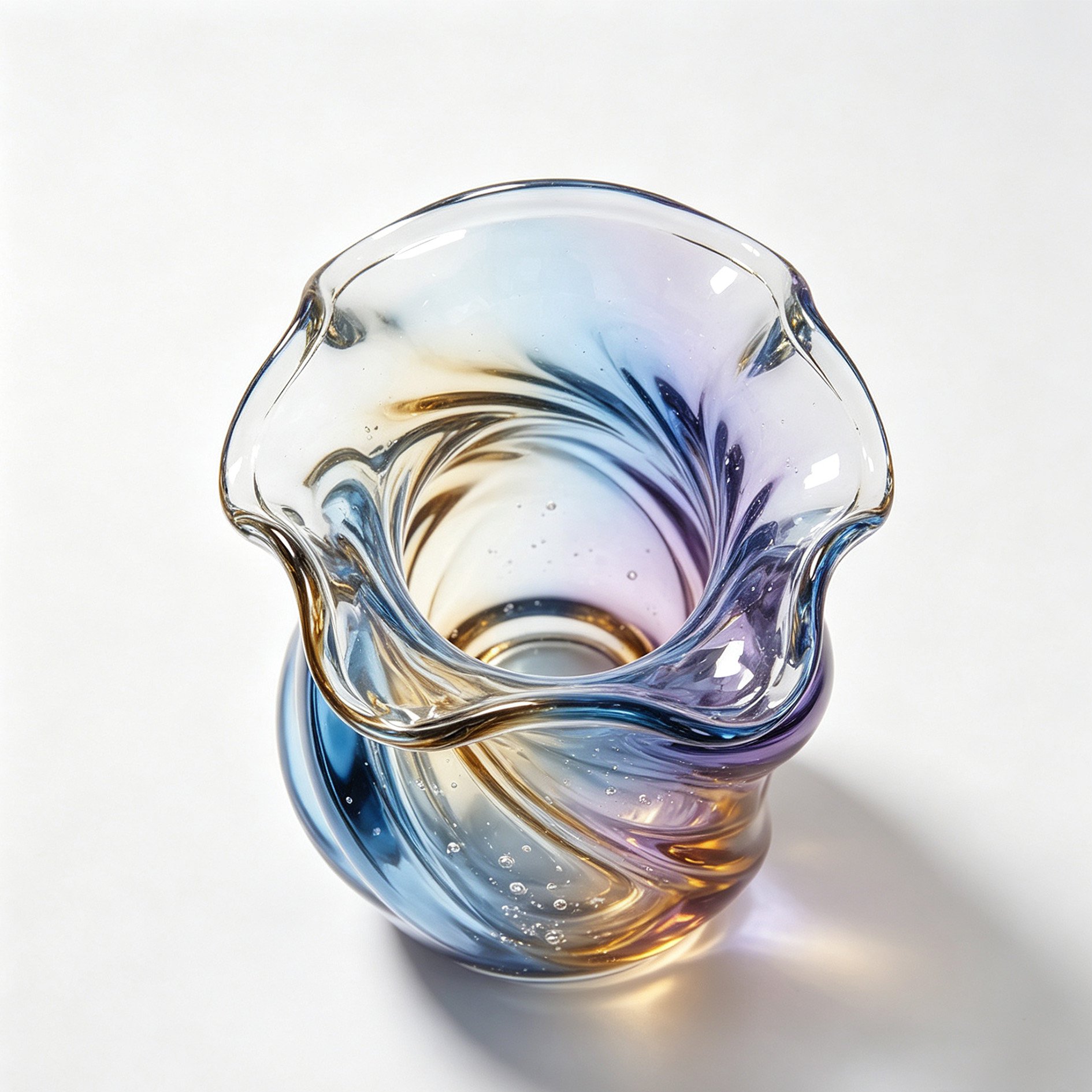 Close-up of swirl pattern on glass vase