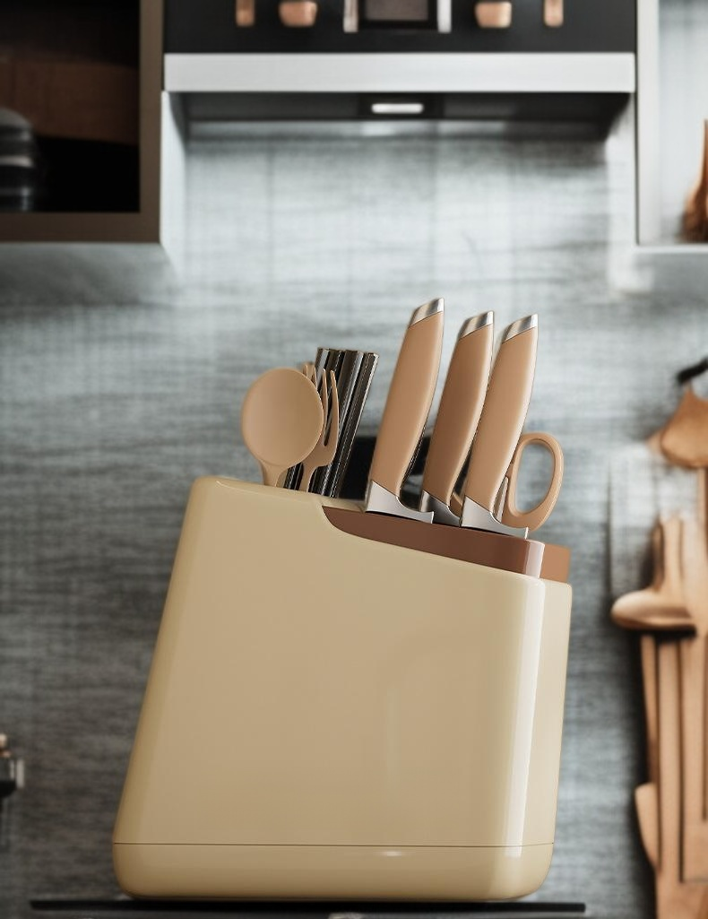 ชั้นวางมีดพร้อมช่องใส่อุปกรณ์ครัว