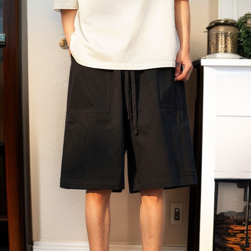 夏用メンズ日本風多ポケットカーゴハーフパンツ
