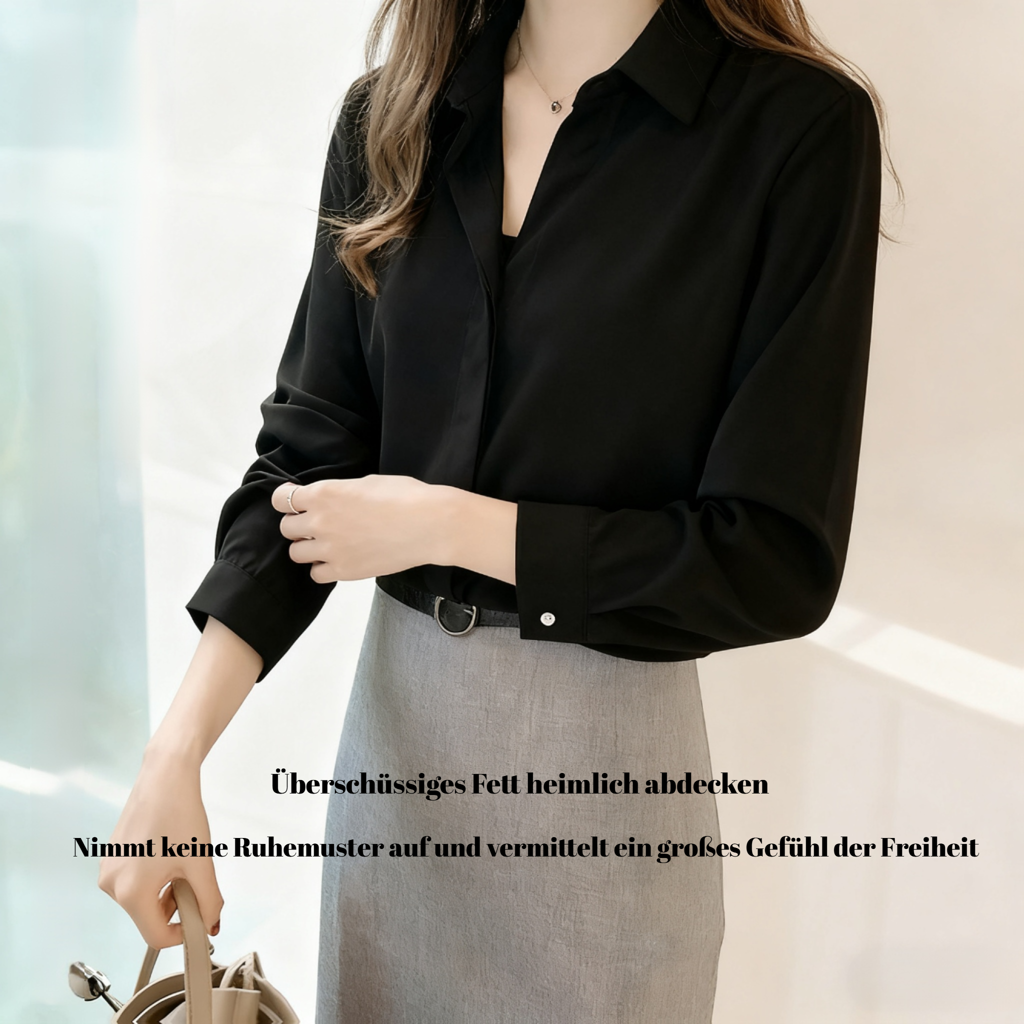 Einfarbige koreanische Damenbluse mit langen Ärmeln