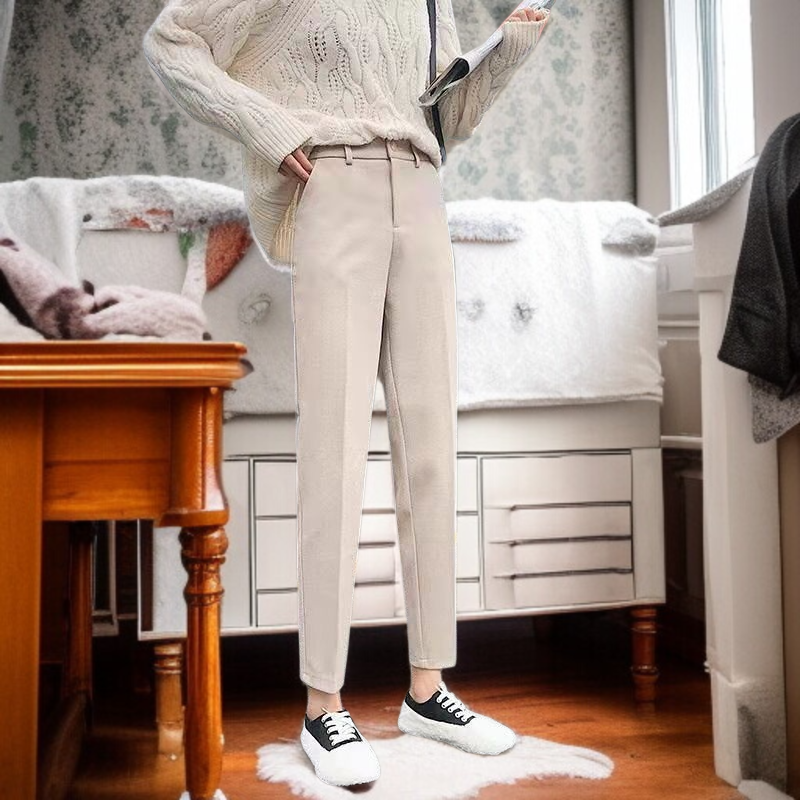 レディース ハイウエスト ツイードパンツ ストレート カジュアル スーツパンツ シガレットパンツ スモールレッグパンツ