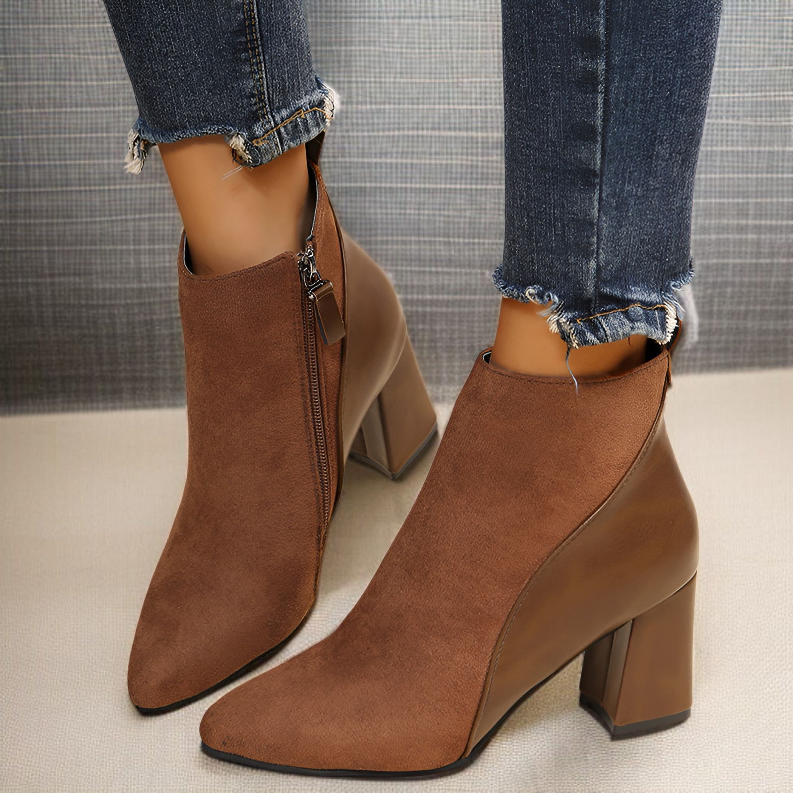 レディーススエードレザーハイヒールショートブーツ