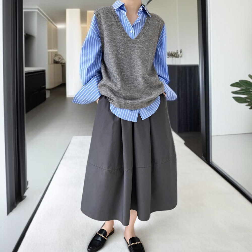 하이웨스트 슬림 A라인 스커트 볼륨 스커트 우산치마 왕스커트 스커트 반신 볼륨 스커트