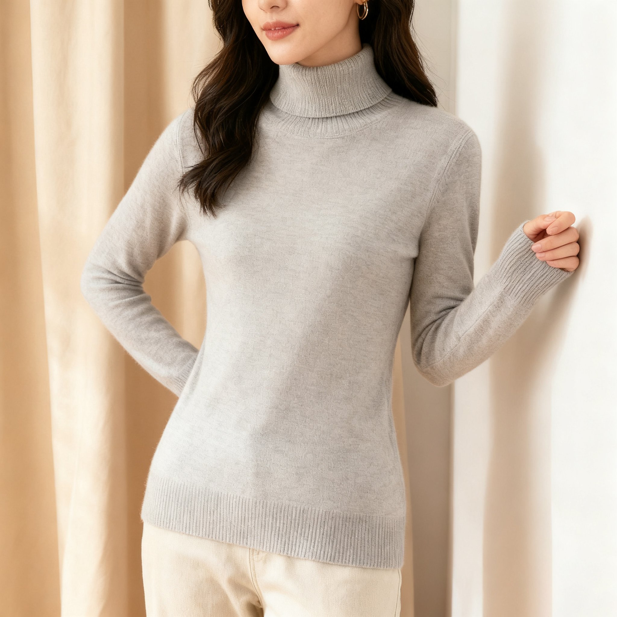 여성용 하이넥 스웨터