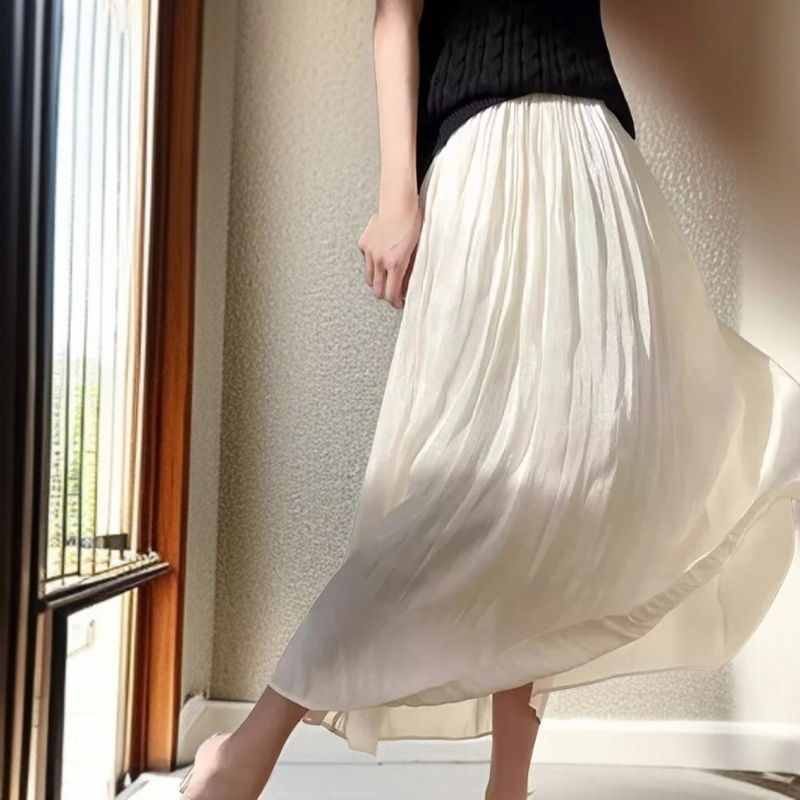 스커트녀 유광 프리미엄 퓨어 컬러 슬림 스커트 로맨틱 커팅 샤 스커트 흔들림 스커트
