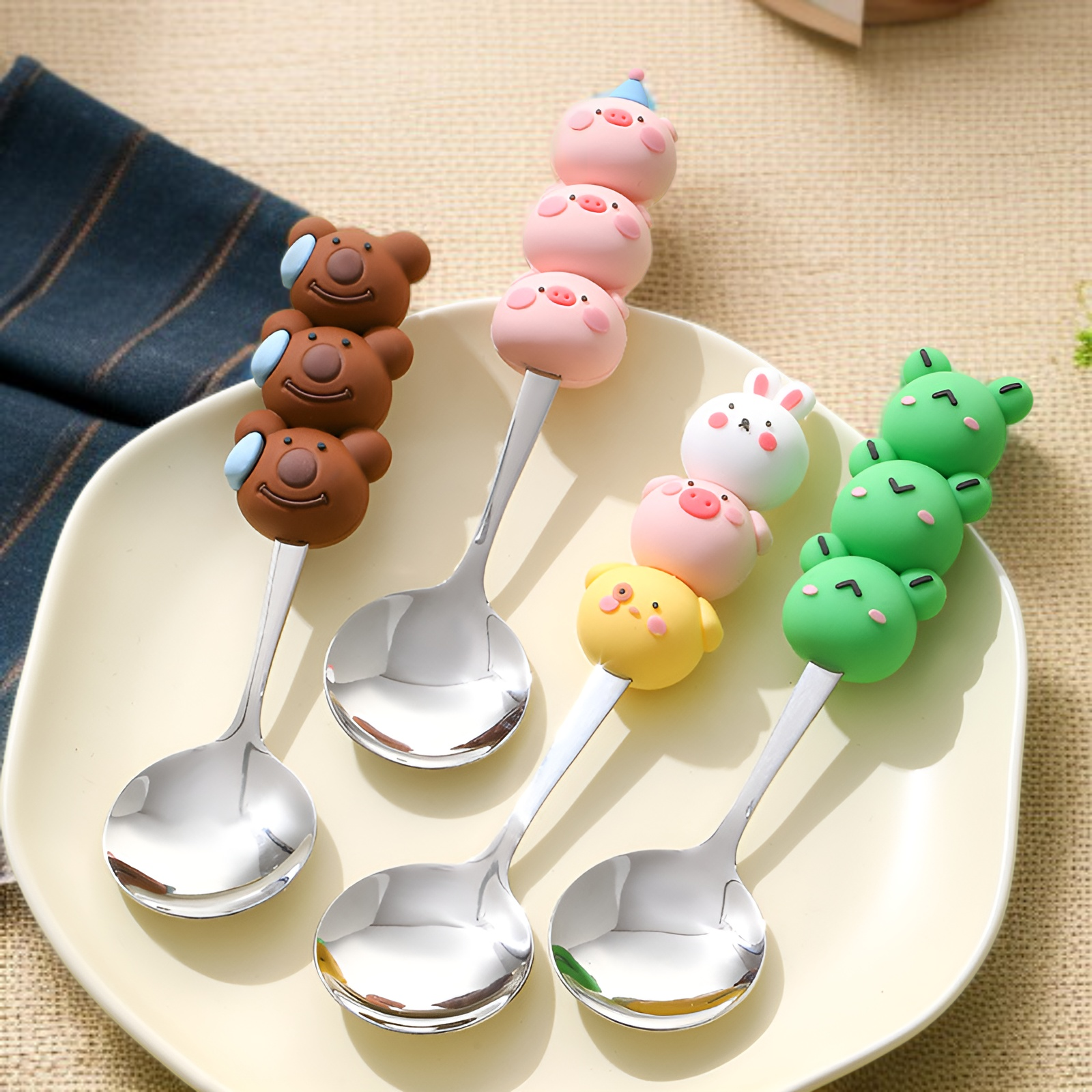 304 ステンレス鋼のスプーンとフォーク漫画デザートスプーンとフォークセット子供用食器食事トレーニングスプーンスプーン